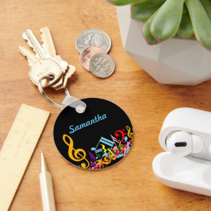 黒パーソナライズされたでカラフルJumbled Music Notes キーホルダー