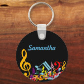 黒パーソナライズされたでカラフルJumbled Music Notes キーホルダー (正面)