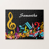 黒パーソナライズされたでカラフルJumbled Music Notes ジグソーパズル (横)