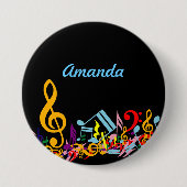 黒パーソナライズされたでカラフルJumbled Music Notes 缶バッジ (正面)