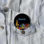 黒パーソナライズされたでカラフルJumbled Music Notes 缶バッジ (インサイチュ)