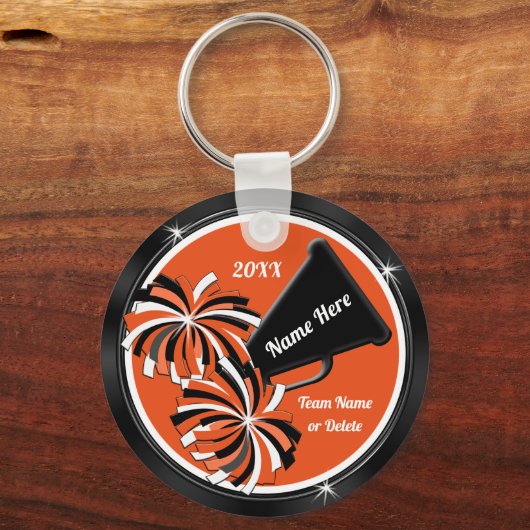 黒パーソナライズされたとオレンジのチアリーティングギフト キーホルダー (裏面)