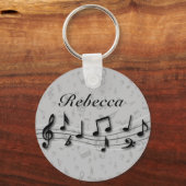 黒パーソナライズされたとグレーの楽譜 キーホルダー (正面)