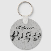 黒パーソナライズされたとグレーの楽譜 キーホルダー (裏面)