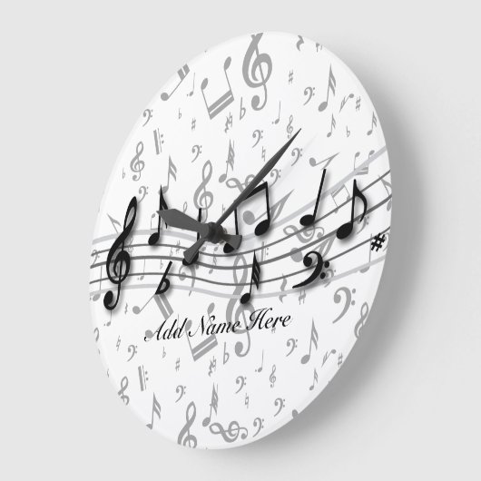 黒パーソナライズされたとグレーの楽譜 ラージ壁時計 (傾斜)