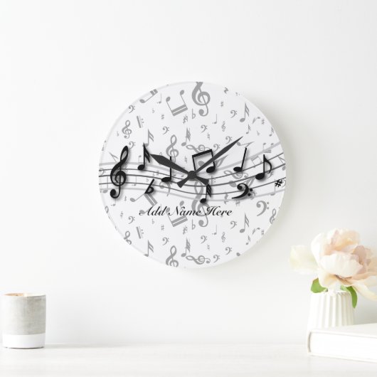 黒パーソナライズされたとグレーの楽譜 ラージ壁時計 (ホーム)