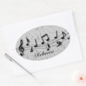 黒パーソナライズされたとグレーの楽譜 楕円形シール (封筒)