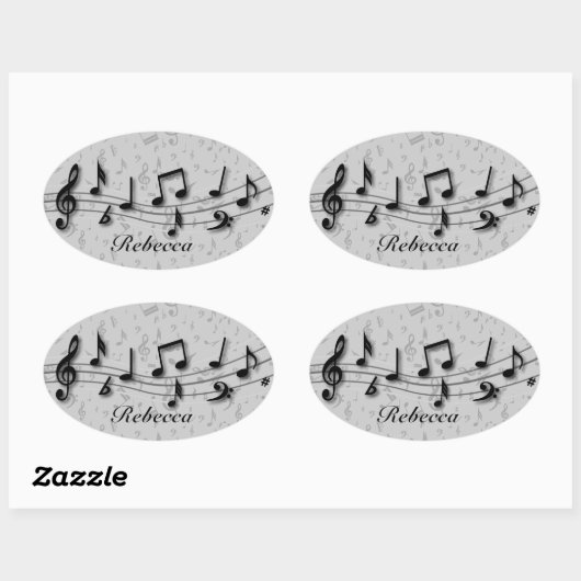 黒パーソナライズされたとグレーの楽譜 楕円形シール (シート)