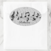 黒パーソナライズされたとグレーの楽譜 楕円形シール (バッグ)