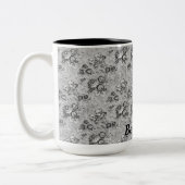 黒パーソナライズされたとグレーの花模様 ツートーンマグカップ (左)