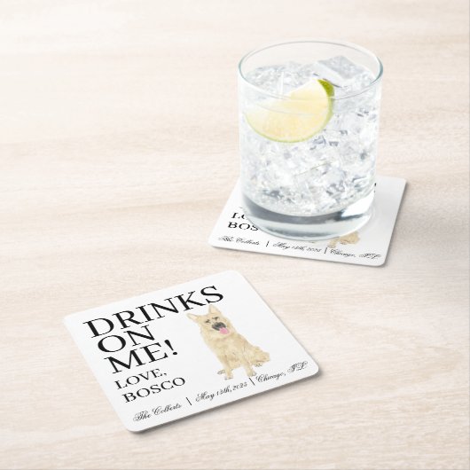 黒パーソナライズされたとタンのドイツのシェパード結婚ズ スクエアペーパーコースター (インサイチュ)