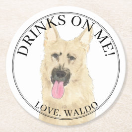 黒パーソナライズされたとタンのドイツのシェパード結婚ズ ラウンドペーパーコースター