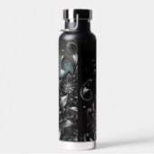 黒パーソナライズされたとティール（緑がかった色）のグリッター花 ウォーターボトル (右面)