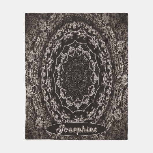 黒パーソナライズされたとトープ曼荼羅 フリースブランケット (正面)
