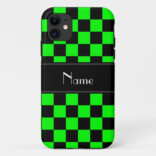 黒パーソナライズされたとネオンの緑の名市松模様に前 Case-Mate iPhoneケース (裏面)