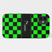 黒パーソナライズされたとネオンの緑の名市松模様に前 Case-Mate iPhoneケース (裏面(横))