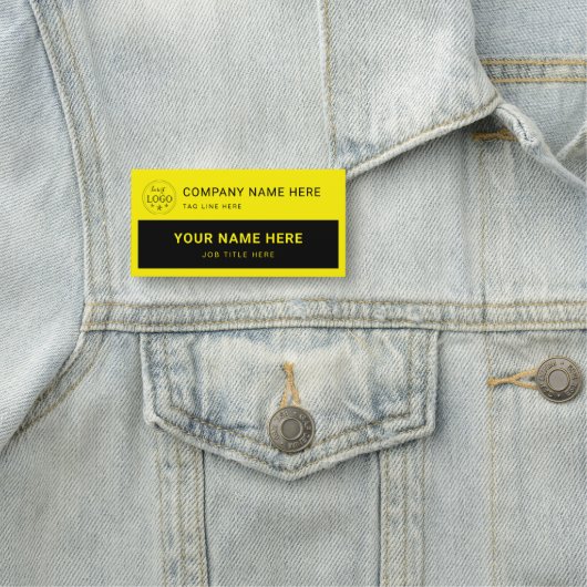 黒パーソナライズされたと明るい黄色の長方形 名札 (インサイチュ)