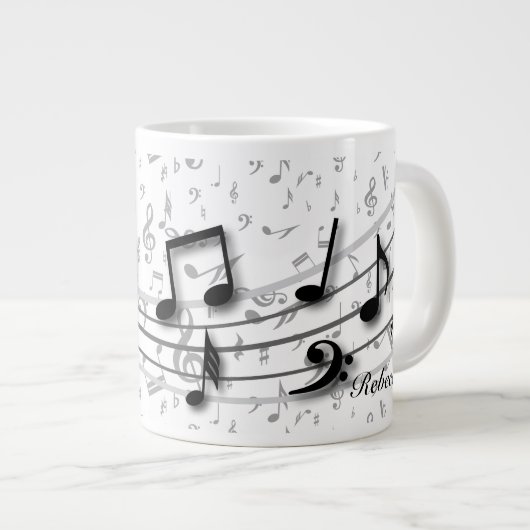 黒パーソナライズされたと灰色の音符 ジャンボコーヒーマグカップ (正面右)
