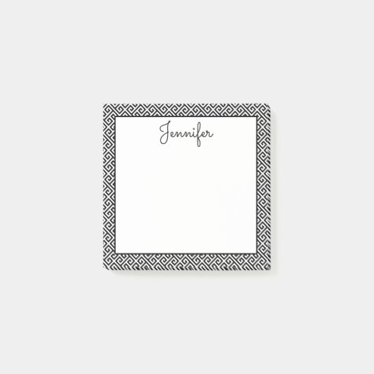 黒パーソナライズされたと白のギリシャ語鍵パターン ポストイット (正面)