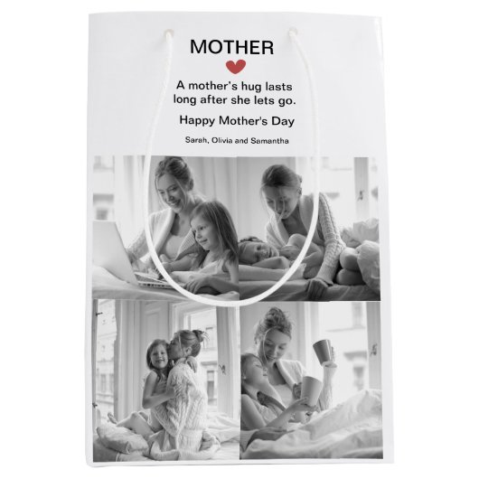 黒パーソナライズされたと白のコラージュ | ミディアムペーパーバッグ (正面)