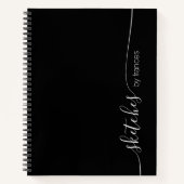 黒パーソナライズされたと白のスクリプエレガントトスケッチ ノートブック (正面)