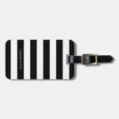 黒パーソナライズされたと白のストライプ ラゲッジタグ (正面横)