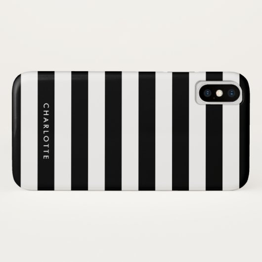 黒パーソナライズされたと白のストライプ Case-Mate iPhoneケース (裏面(横))