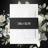 黒パーソナライズされたと白のミニマルスクリプ結婚ト 招待状ベリーバンド