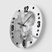 黒パーソナライズされたと白の写真名 ラージ壁時計 (傾斜)