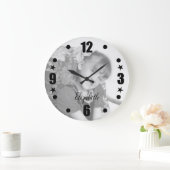 黒パーソナライズされたと白の写真名 ラージ壁時計 (ホーム)