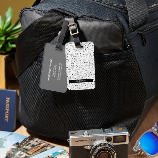 黒パーソナライズされたと白の前足とヒゲ ラゲッジタグ (正面&裏面)