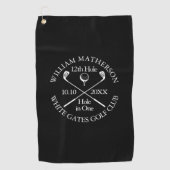 黒パーソナライズされたと白の穴 ゴルフタオル (正面)