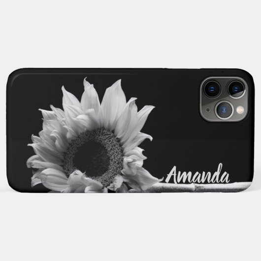 黒パーソナライズされたと白の美しいひまわり Case-Mate iPhoneケース (裏面(横))