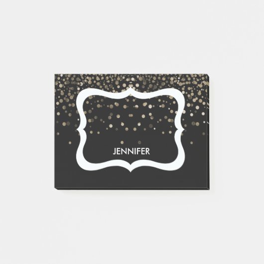黒パーソナライズされたと白縁どとグリッター ポストイット (正面)