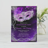 黒パーソナライズされたと紫の誕生日仮装 招待状 (スタンド正面)