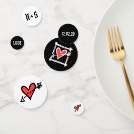 黒パーソナライズされたと赤の愛のハートテーブル紙吹雪 コンフェッティ