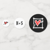 黒パーソナライズされたと赤の愛のハートテーブル紙吹雪 コンフェッティ (正面)