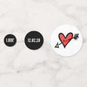 黒パーソナライズされたと赤の愛のハートテーブル紙吹雪 コンフェッティ (裏面)