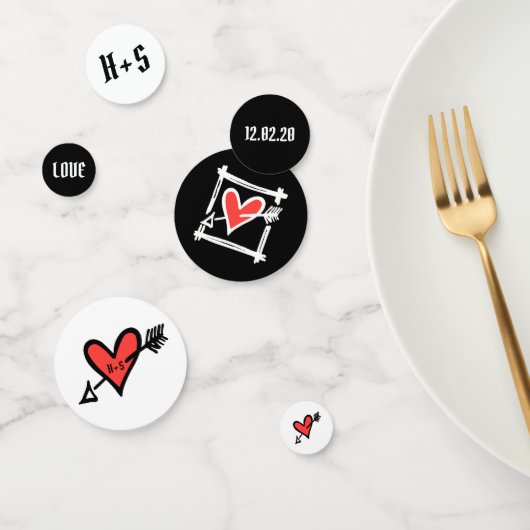 黒パーソナライズされたと赤の愛のハートテーブル紙吹雪 コンフェッティ (グループ)