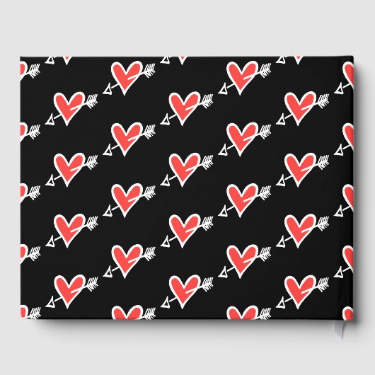 黒パーソナライズされたと赤の愛のハート結婚 ゲストブック (裏面)