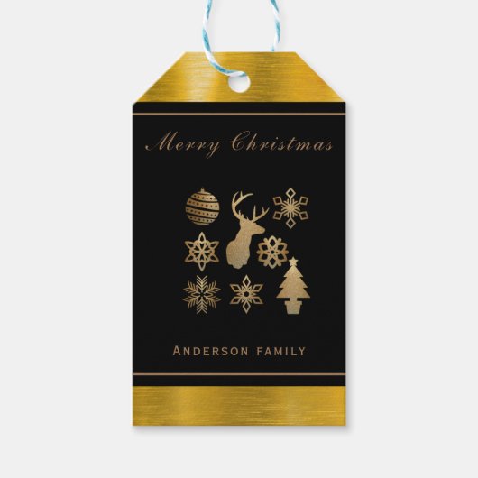黒パーソナライズされたと金ゴールドのクリスマス ギフトタグ (正面)