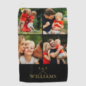 黒パーソナライズされたと金ゴールドのコラージュ ゴルフタオル (正面)