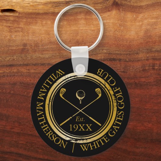 黒パーソナライズされたと金ゴールドのゴルフクラブ名 キーホルダー