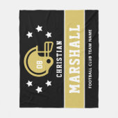 黒パーソナライズされたと金ゴールドのサッカー選手の名前 フリースブランケット (正面)