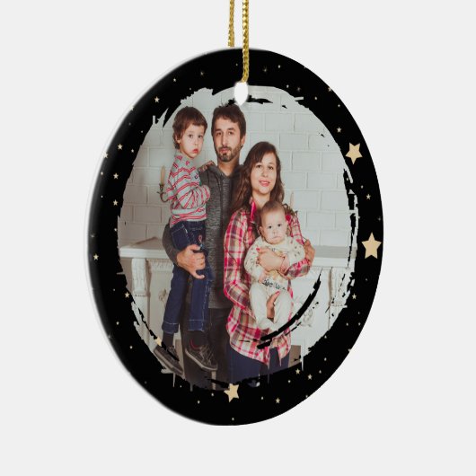 黒パーソナライズされたと金ゴールドのスターフォトクリスマス セラミックオーナメント (右)