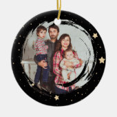 黒パーソナライズされたと金ゴールドのスターフォトクリスマス セラミックオーナメント (正面)