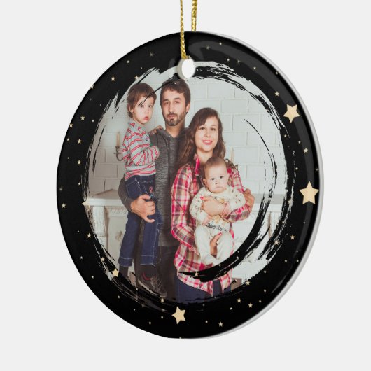 黒パーソナライズされたと金ゴールドのスターフォトクリスマス セラミックオーナメント (左)