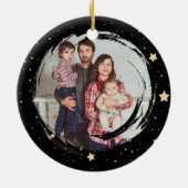 黒パーソナライズされたと金ゴールドのスターフォトクリスマス セラミックオーナメント (裏面)