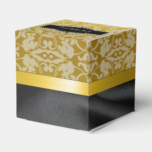 黒パーソナライズされたと金ゴールドのダマスクハート フェイバーボックス (裏面サイド)