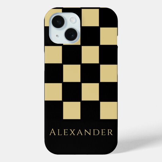 黒パーソナライズされたと金ゴールドのチェック Case-Mate iPhoneケース (裏面)